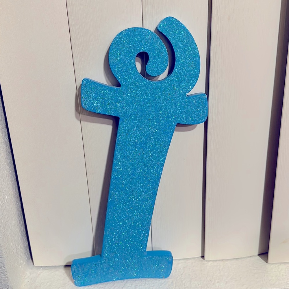 Wooden Blue glitter Letter “i”